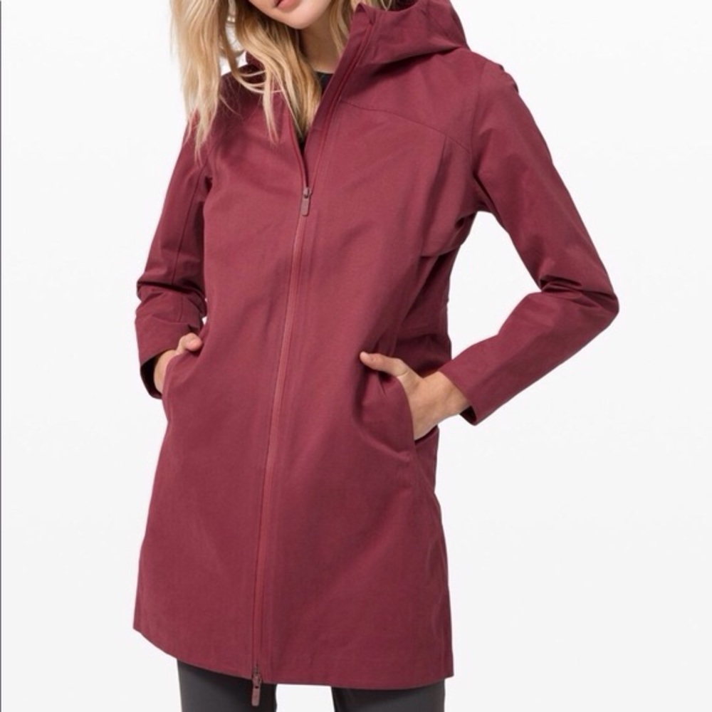 Lululemon Rain Rebel Jacket Merlot Red Maroon Hooded Waterproof Size 12